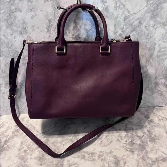 Michael Kors Mellon Merlot Saffiano Leather 2-way Satchel Handbag - Picture 2 of 4